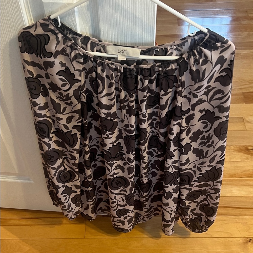 LOFT Black and Cream Patterned Top